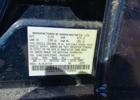 2005 Nissan Altima 3.5 Se z USA, uszkodzony, nr VIN 1N4BL11D45C310641